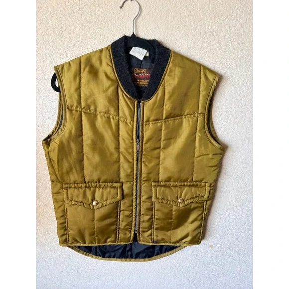 Vintage Walls Blizzard-Pruf Insulated Vest Mens Small Green Quilted Zip Up USA - Picture 2 of 7